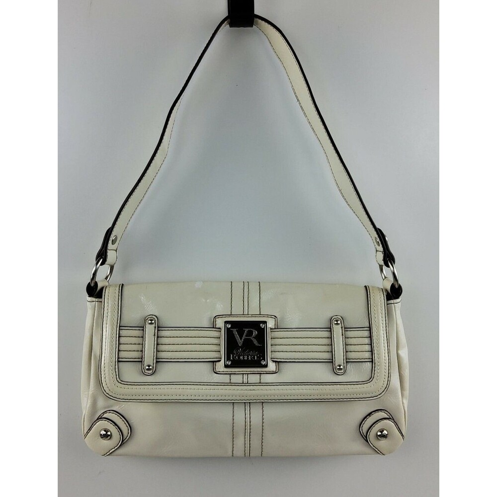 Victoria Roberts VR Shoulder Handbag Purse White Faux Patent
